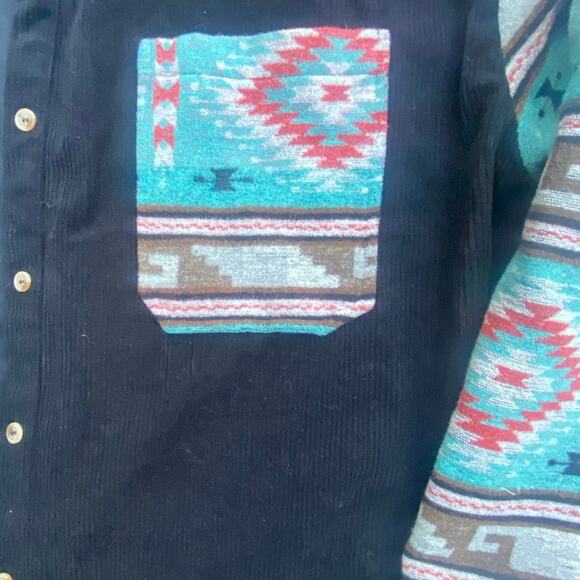 Ceelo Creation Women’s M Black Corduroy Button Up Jacket Aztec Print Sleeves - Picture 6 of 8